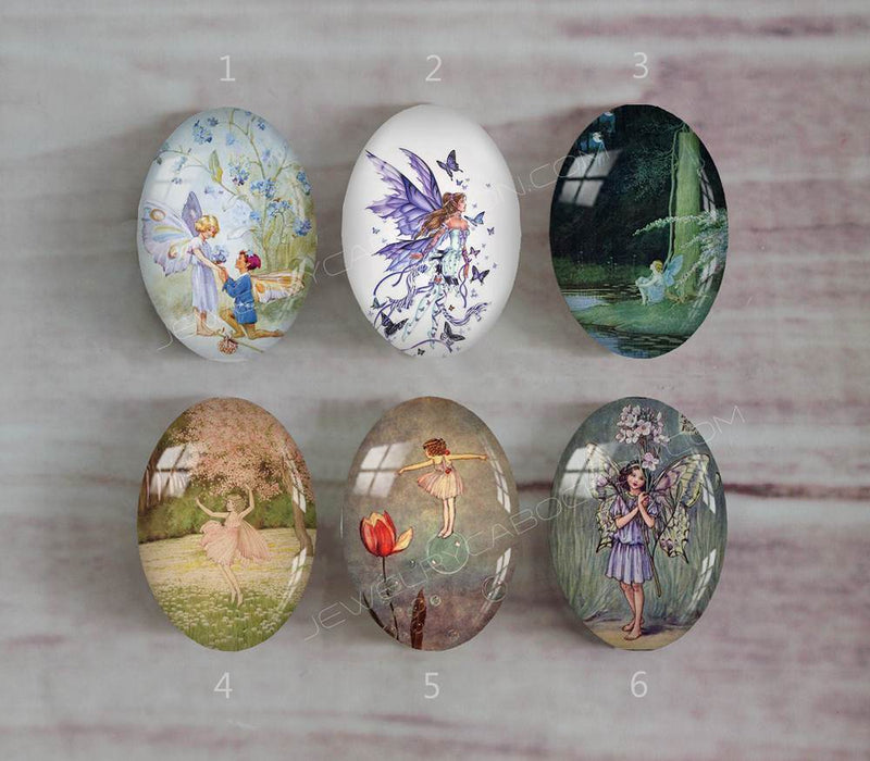 Handmade oval Photo Glass Cabochons Flower elf A454