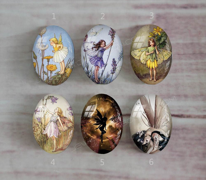 Handmade oval Photo Glass Cabochons Flower elf A457