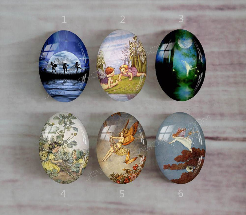Handmade oval Photo Glass Cabochons Flower elf A459