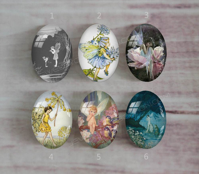 Handmade oval Photo Glass Cabochons Flower elf A460
