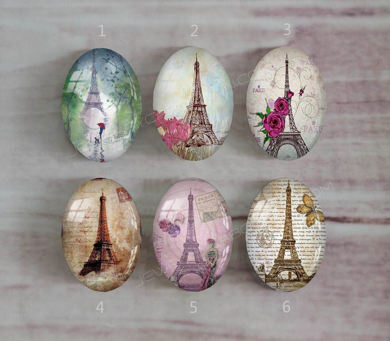 Handmade oval Photo Glass Cabochons Iron tower A466