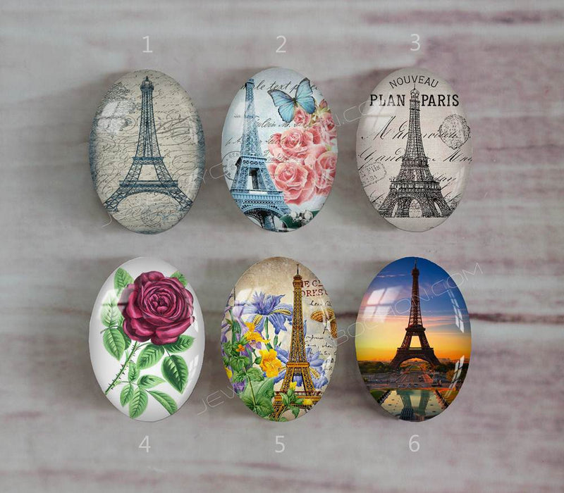 Handmade oval Photo Glass Cabochons Iron tower A469