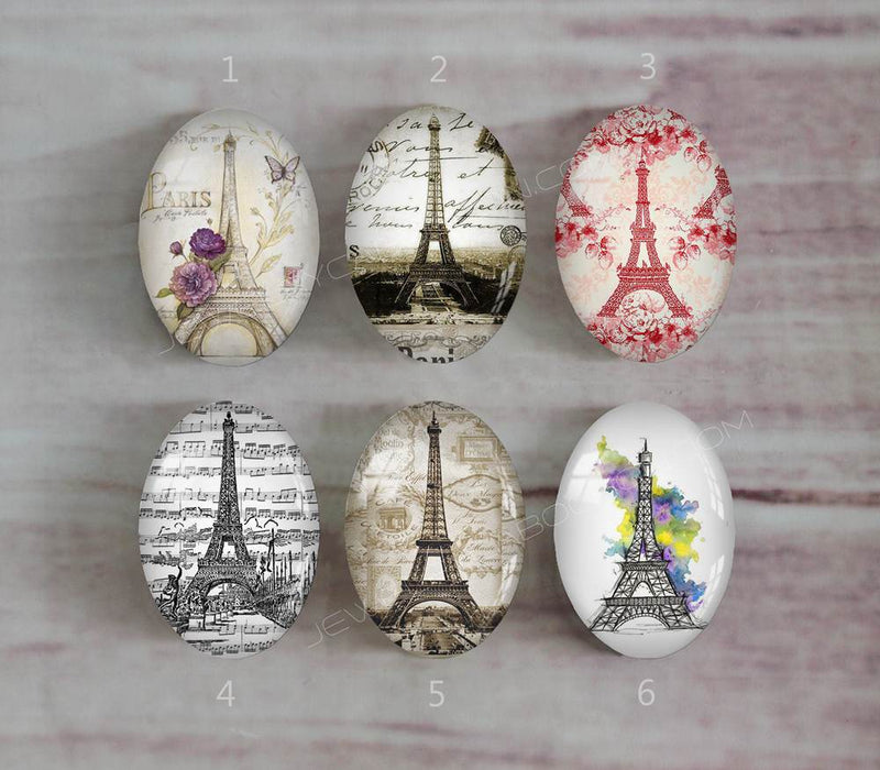 Handmade oval Photo Glass Cabochons Iron tower A471