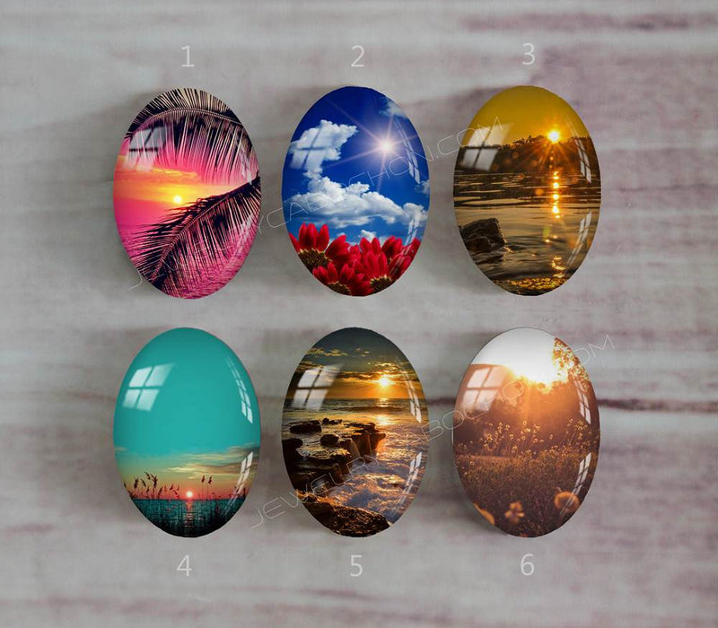 Handmade oval Photo Glass Cabochons Sunset A480