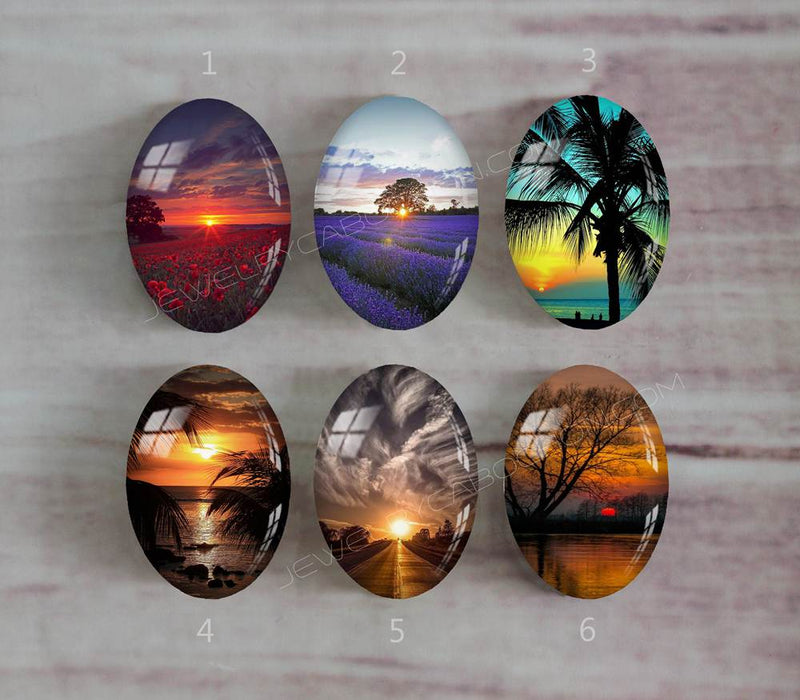 Handmade oval Photo Glass Cabochons Sunset A481