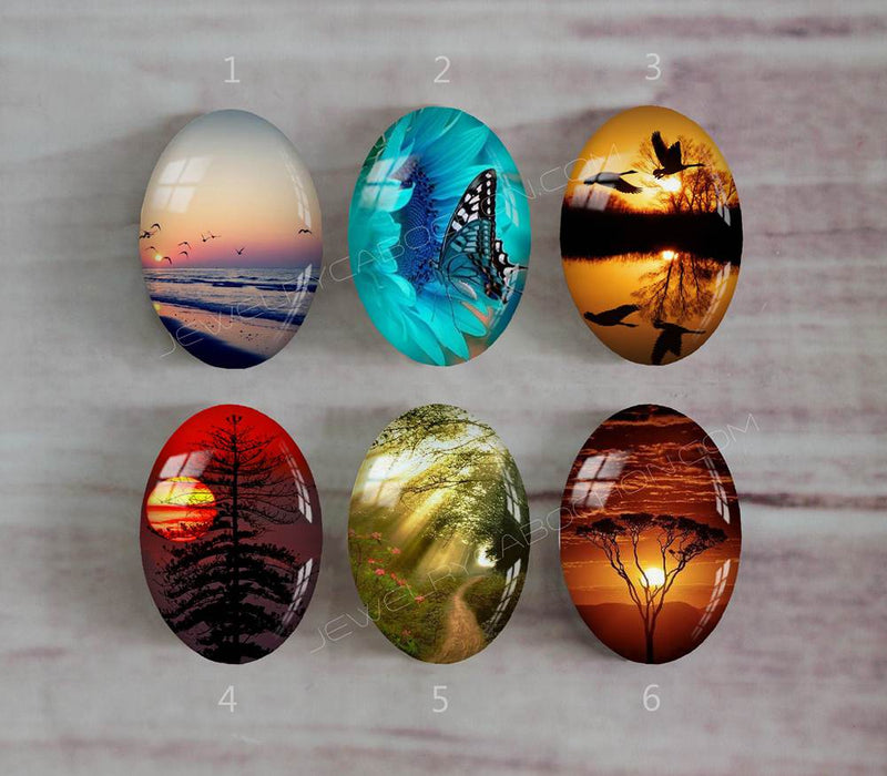 Handmade oval Photo Glass Cabochons Sunset A483