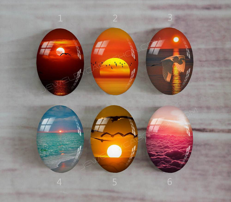 Handmade oval Photo Glass Cabochons Sunset A485