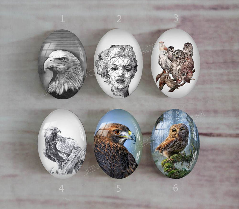 Handmade oval Photo Glass Cabochons animal eagle A504