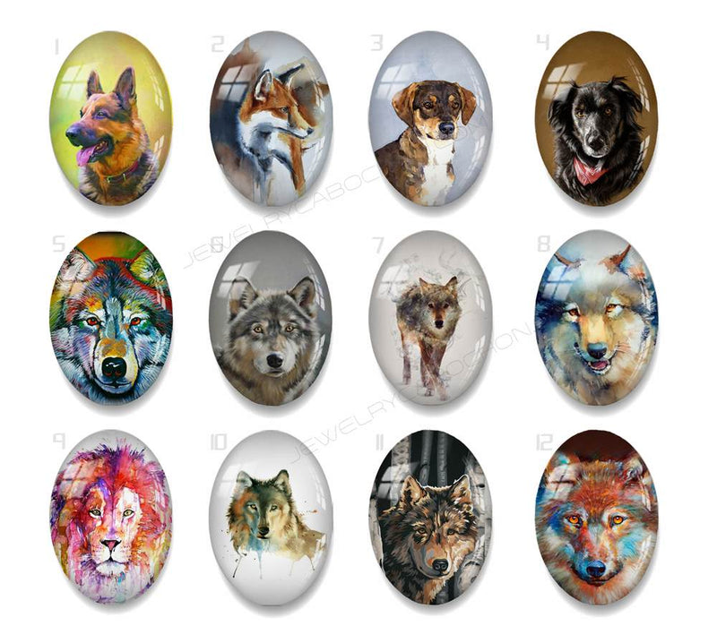 Handmade oval Photo Glass Cabochons animal Wolf A600