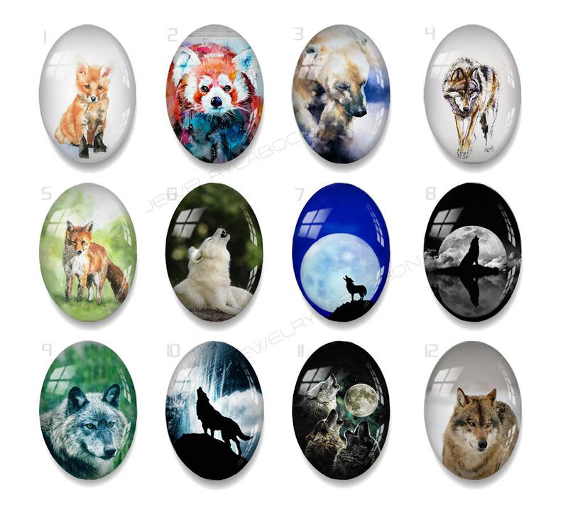 Handmade oval Photo Glass Cabochons animal Wolf A601