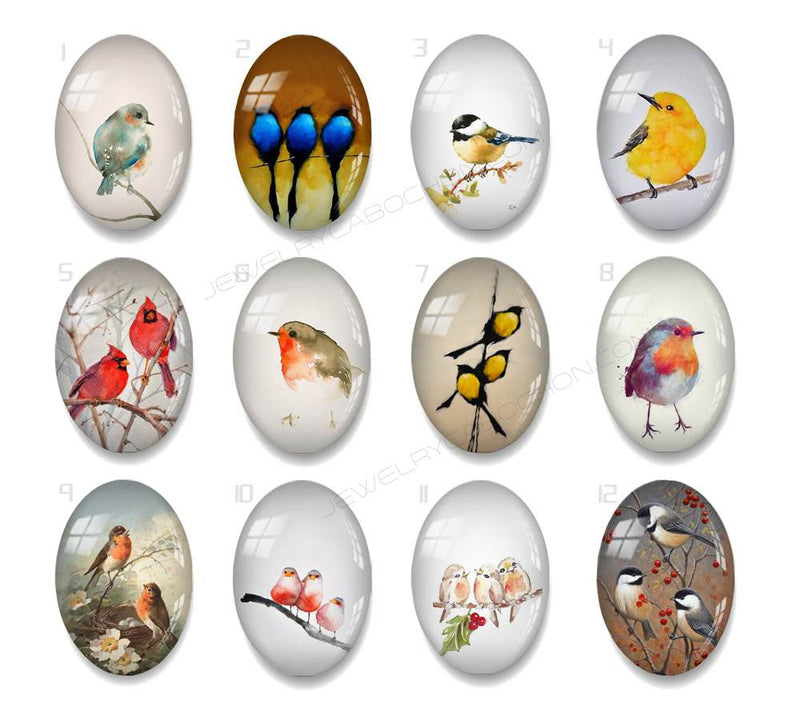 Handmade oval Photo Glass Cabochons animal bird A607