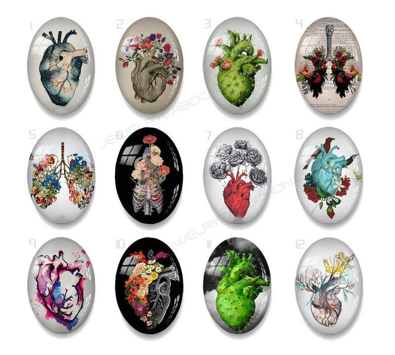 Handmade oval Photo Glass Cabochons heart A612