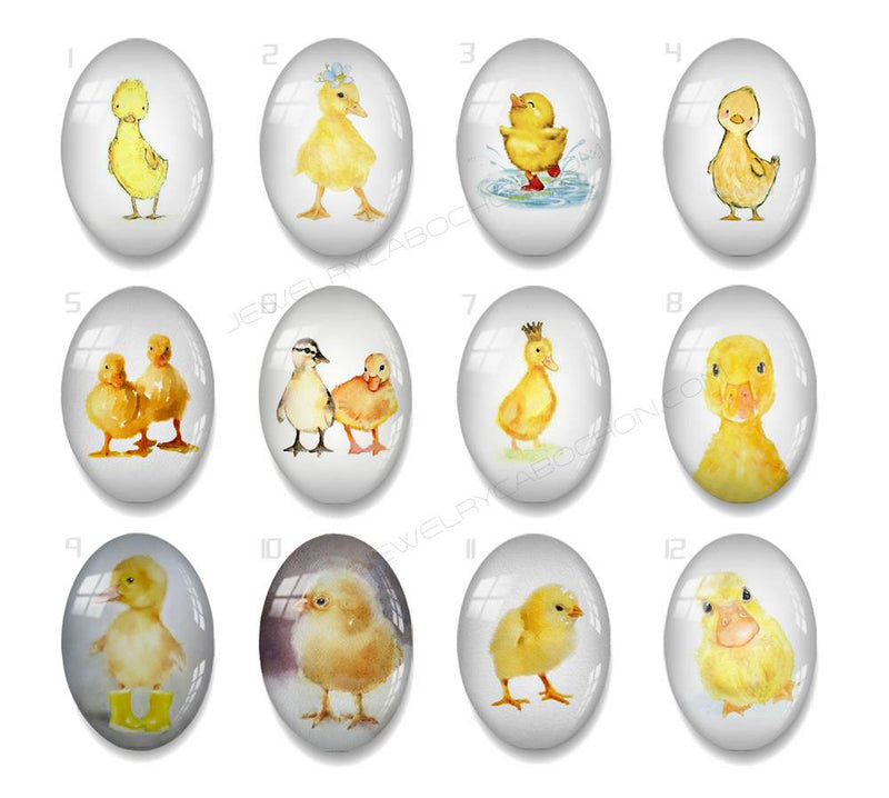 Handmade oval Photo Glass Cabochons Little yellow duck A619