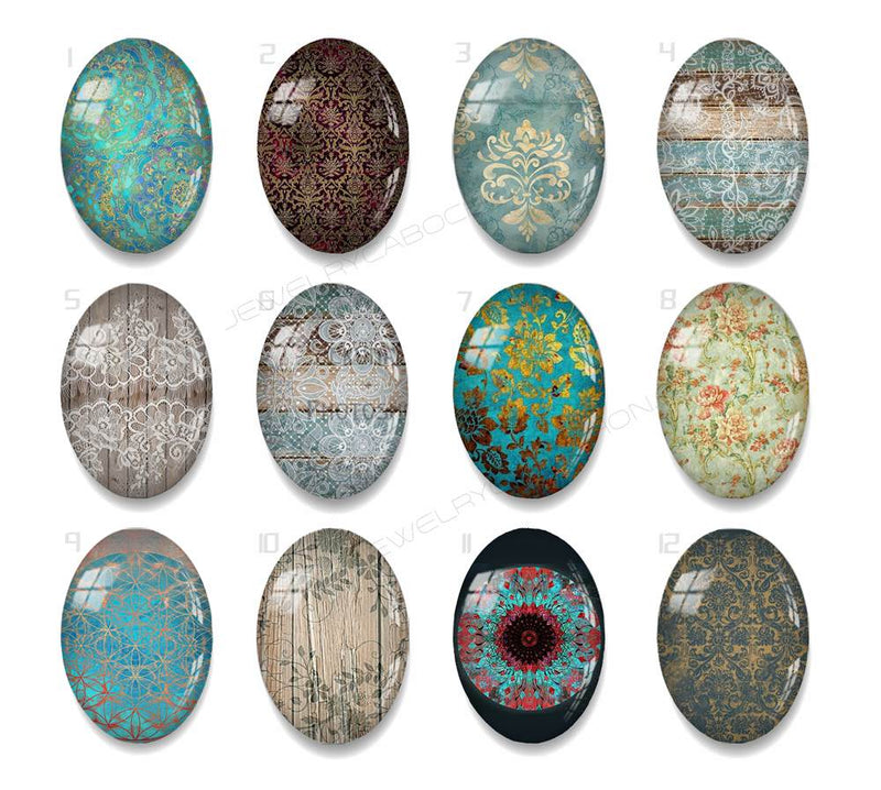 Handmade oval Photo Glass Cabochons Pattern Wood grain A625