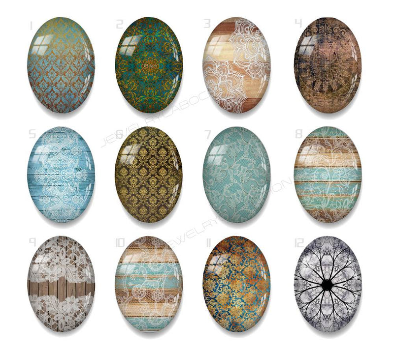 Handmade oval Photo Glass Cabochons Pattern Wood grain A626