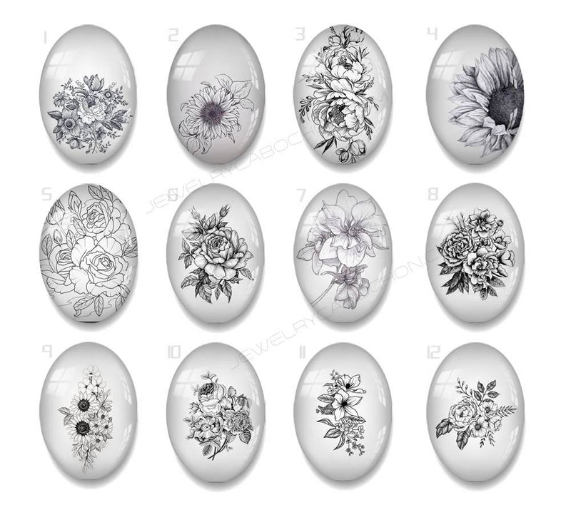 Handmade oval Photo Glass Cabochons flower A627