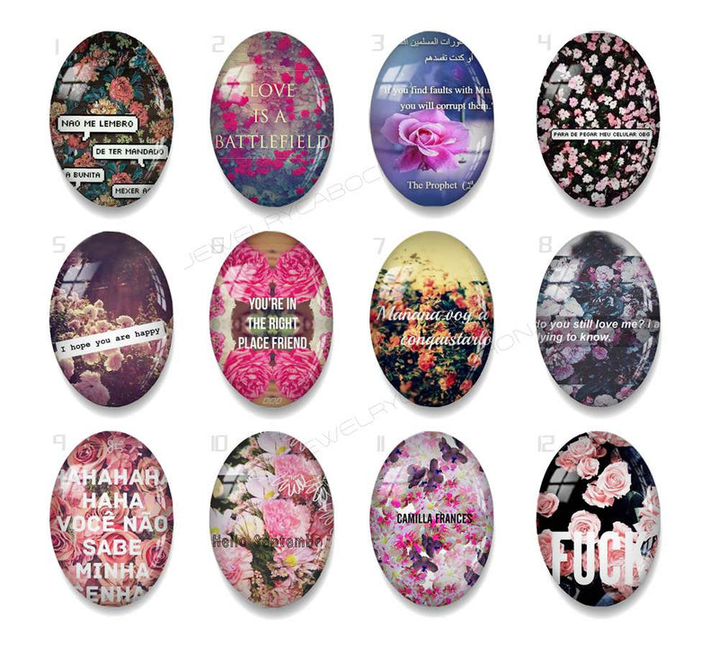 Handmade oval Photo Glass Cabochons flower A629