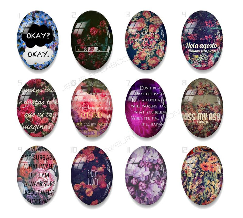 Handmade oval Photo Glass Cabochons flower A630