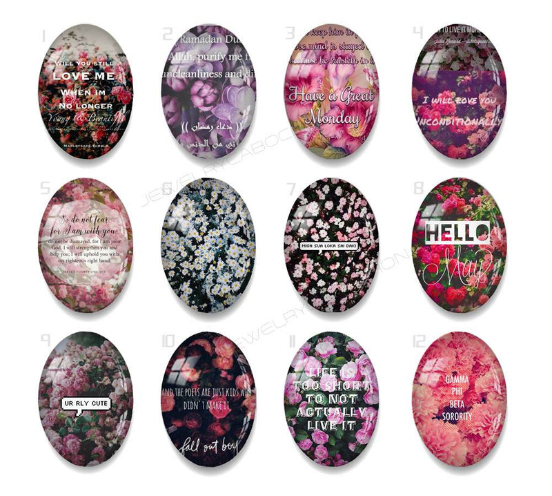 Handmade oval Photo Glass Cabochons flower A631