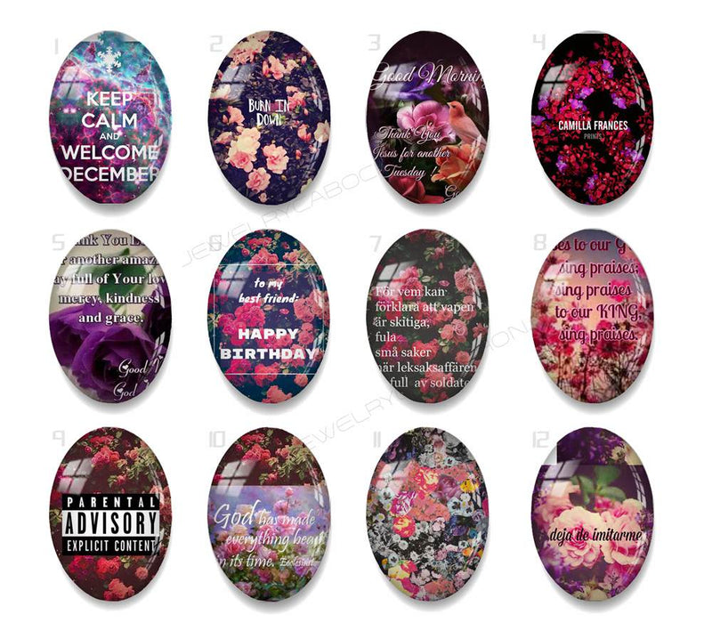 Handmade oval Photo Glass Cabochons flower A632