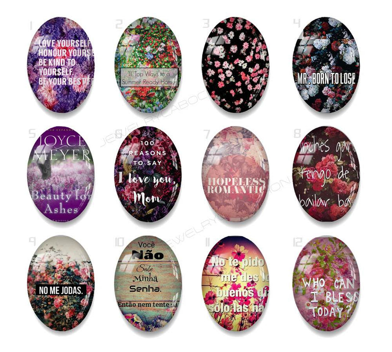 Handmade oval Photo Glass Cabochons flower A633