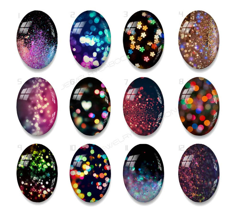 Handmade oval Photo Glass Cabochons Glitter A635