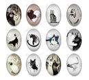 Handmade oval Photo Glass Cabochons animal Cat A657