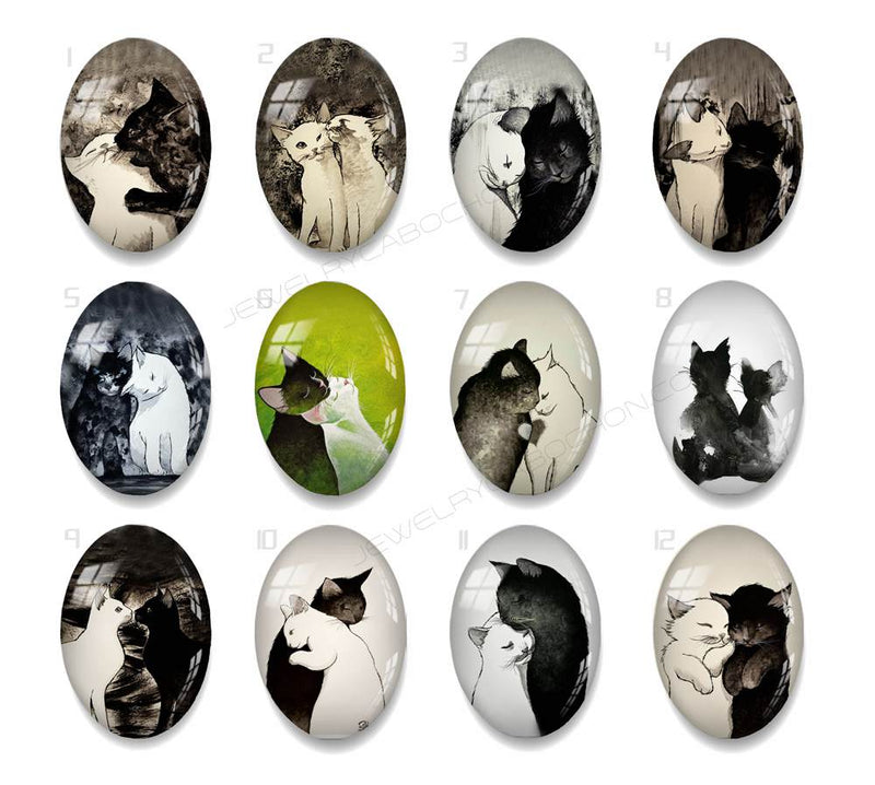 Handmade oval Photo Glass Cabochons animal Cat A658