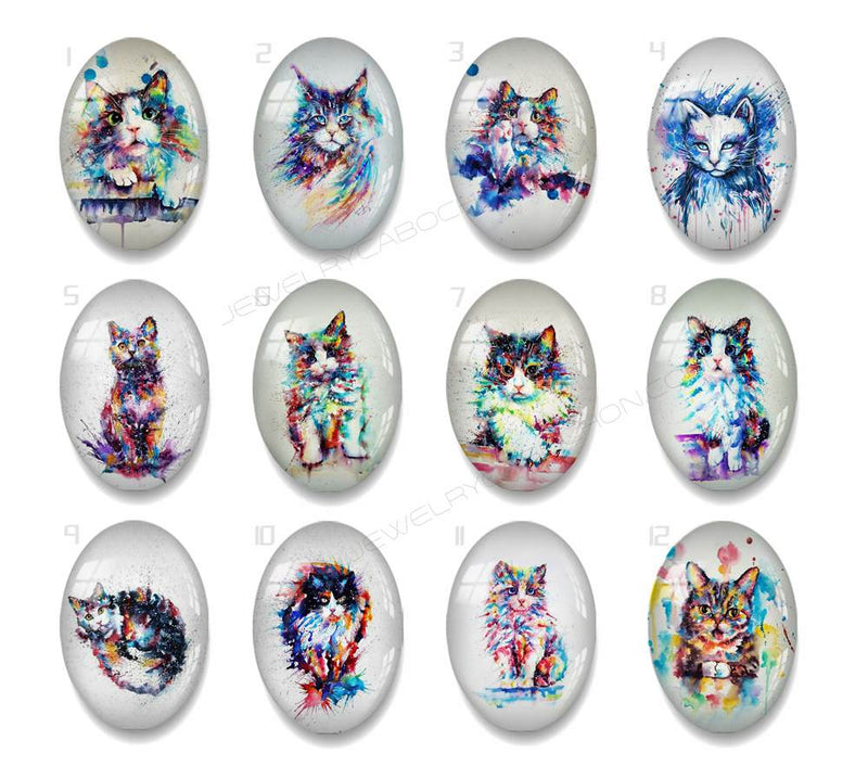 Handmade oval Photo Glass Cabochons animal Cat A659