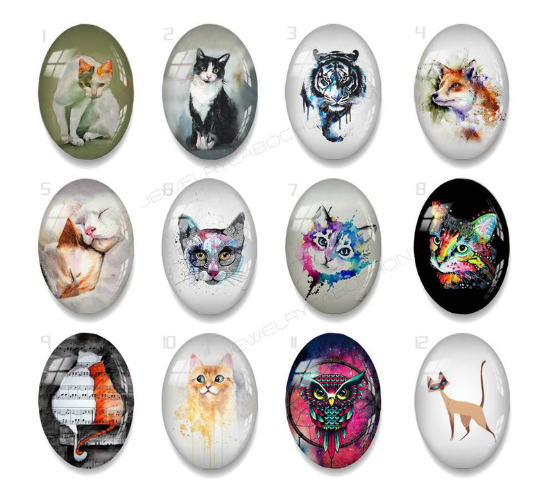 Handmade oval Photo Glass Cabochons animal Cat A660