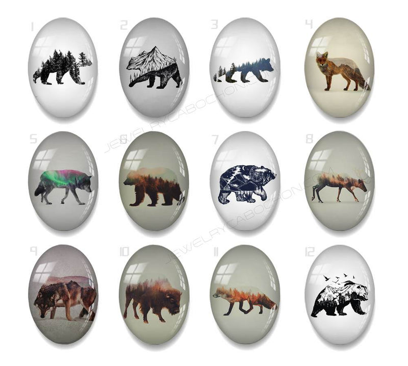 Handmade oval Photo Glass Cabochons animal A662