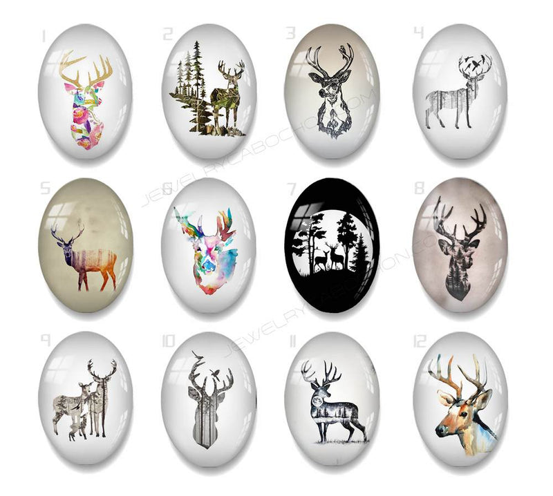 Handmade oval Photo Glass Cabochons animal deer A663