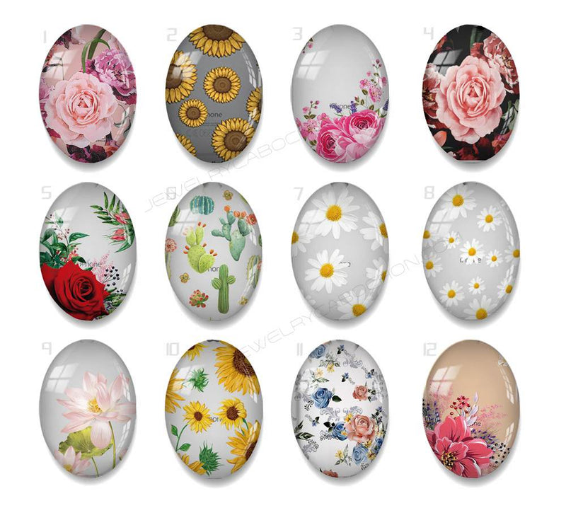 Handmade oval Photo Glass Cabochons plant flower A670