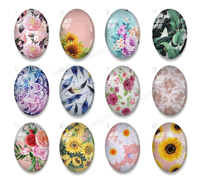 Handmade oval Photo Glass Cabochons plant flower A671