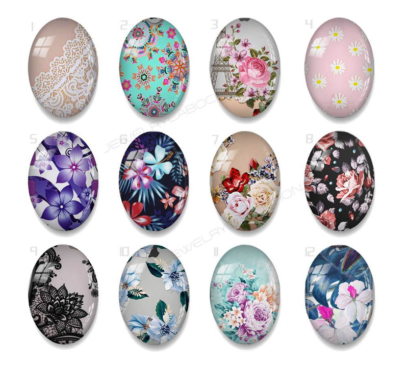 Handmade oval Photo Glass Cabochons plant flower A672