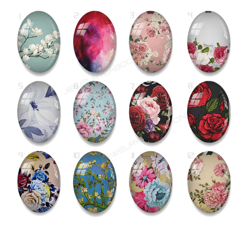 Handmade oval Photo Glass Cabochons plant flower A673
