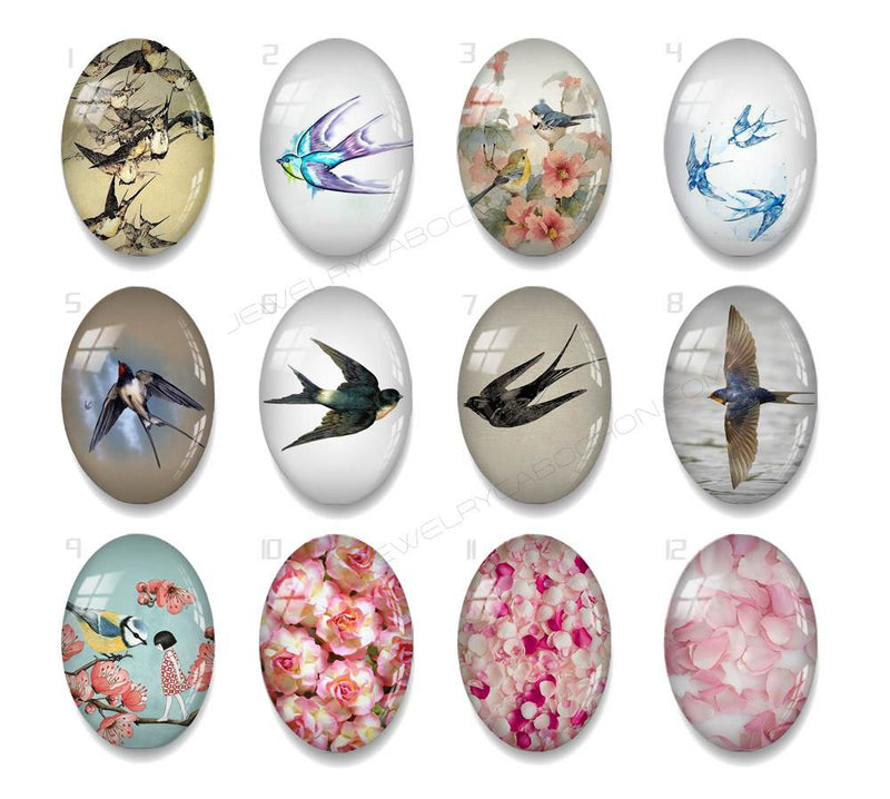 Handmade oval Photo Glass Cabochons animal bird A687