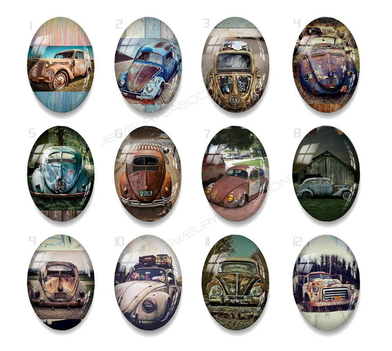 Handmade oval Photo Glass Cabochons car A689