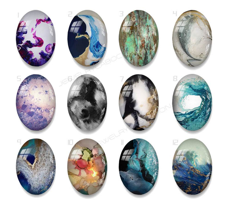 Handmade oval Photo Glass Cabochons A691