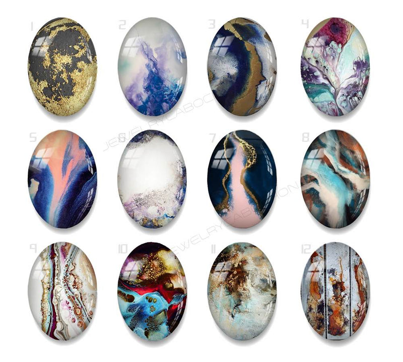 Handmade oval Photo Glass Cabochons A692