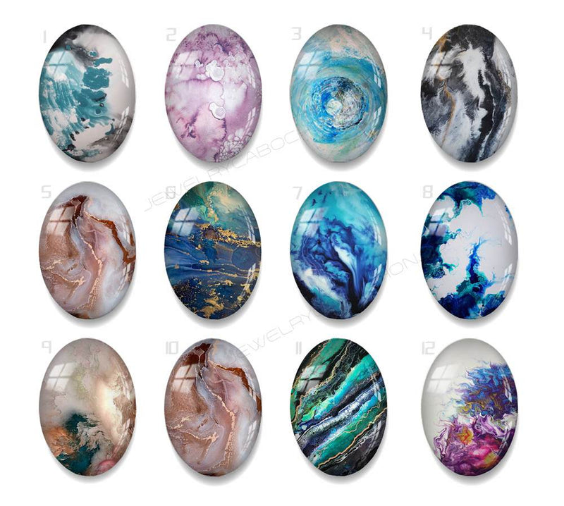 Handmade oval Photo Glass Cabochons A693