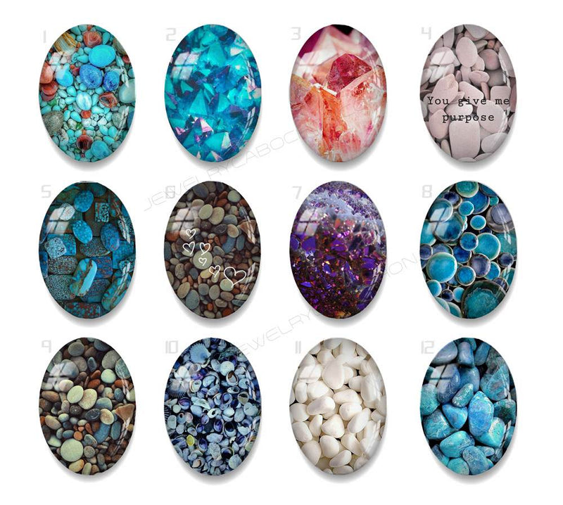 Handmade oval Photo Glass Cabochons stone A696