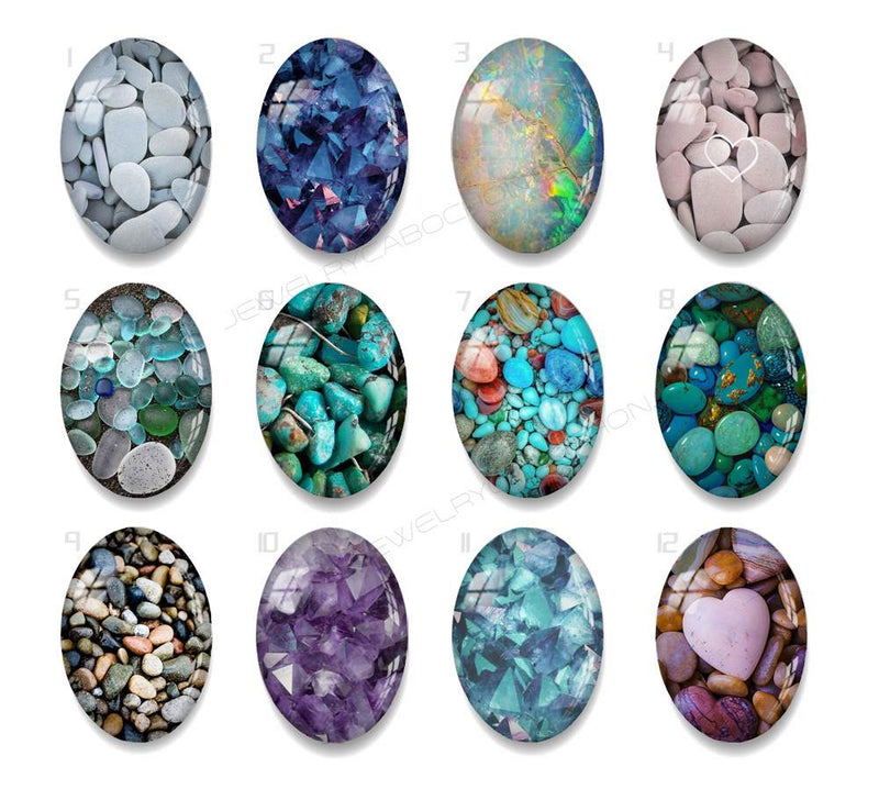 Handmade oval Photo Glass Cabochons stone A697