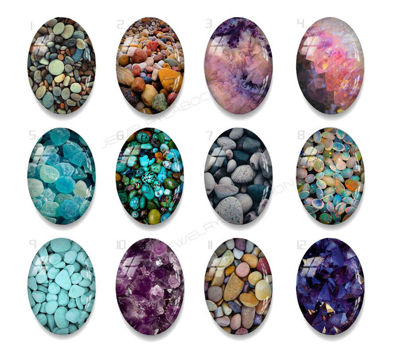 Handmade oval Photo Glass Cabochons stone A698