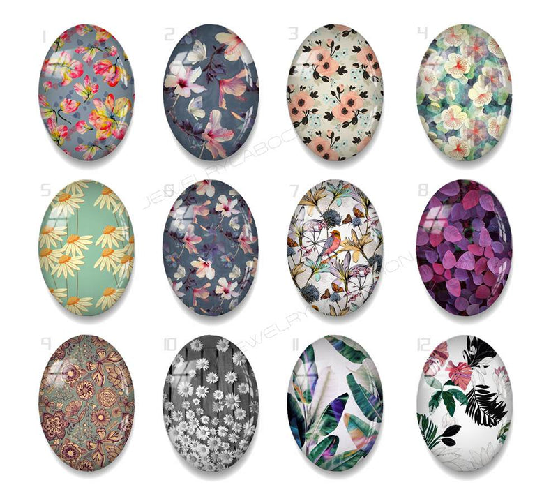 Handmade oval Photo Glass Cabochons plant flower A699