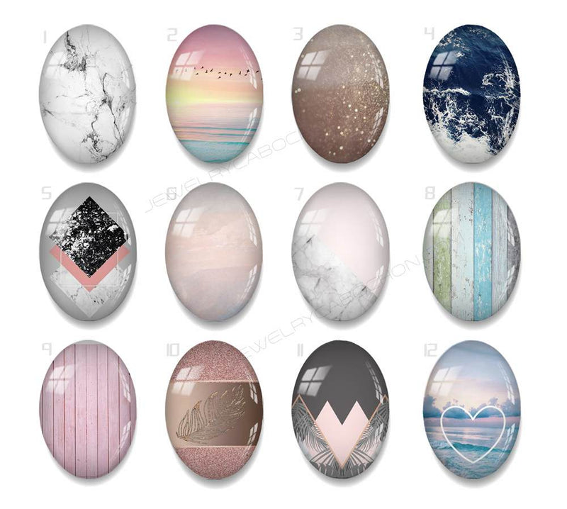 Handmade oval Photo Glass Cabochons geometric Texture A704