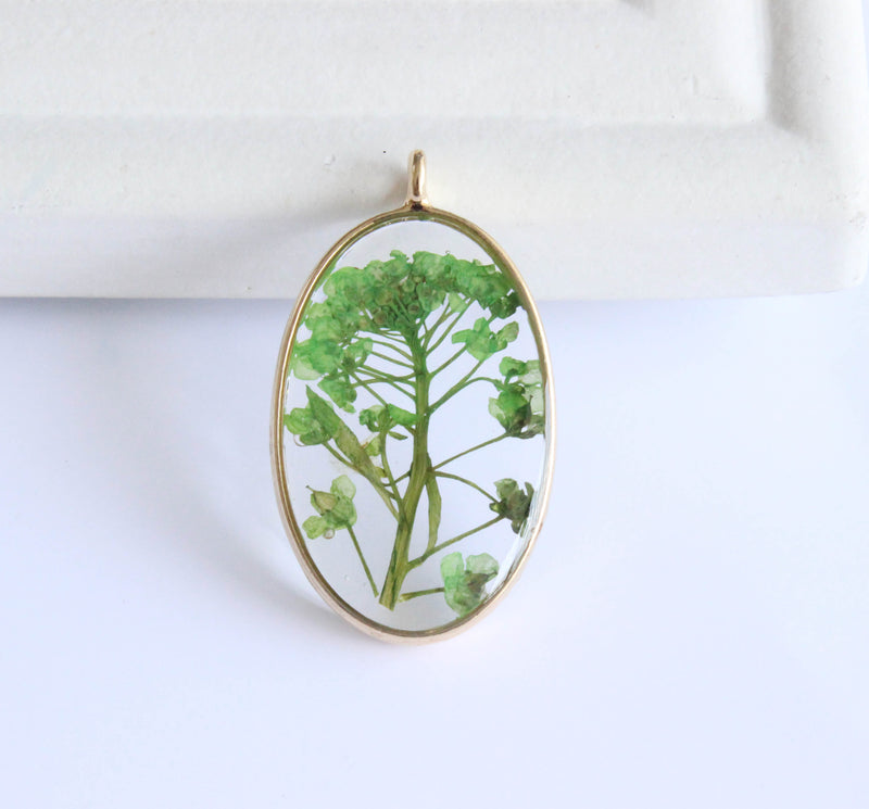 1pcs pressed flower oval pendant necklace,Real dried flower jewelry wholesale
