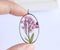 1pcs Pink pressed flower jewelry,pressed flower oval pendant necklace,Real dried flower jewelry wholesale