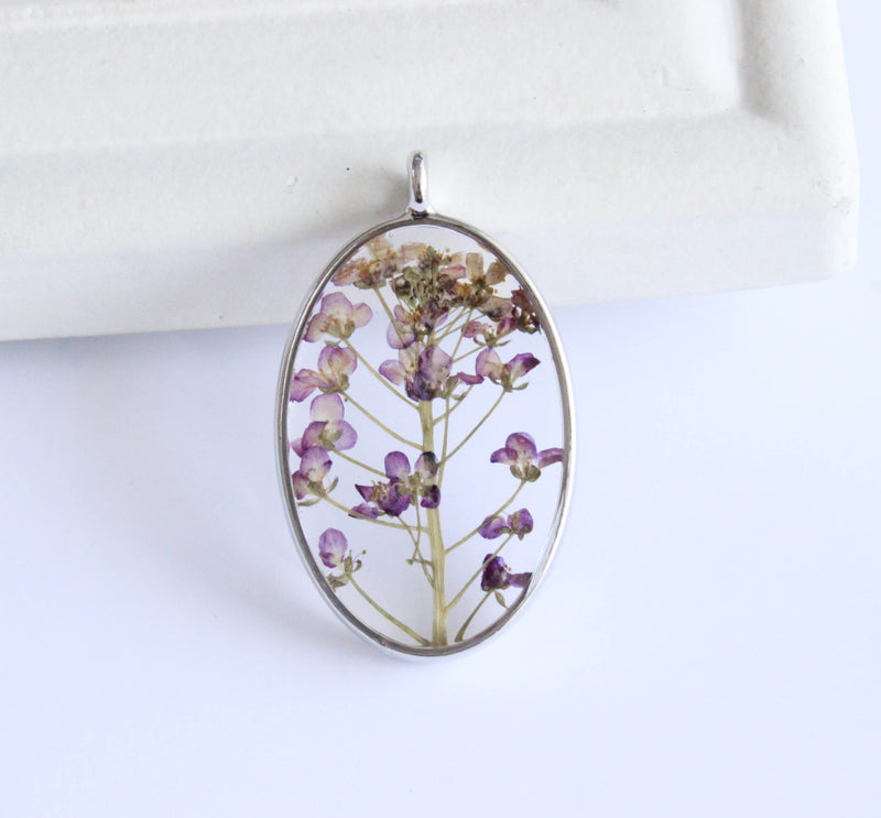 1pcs pressed flower oval pendant necklace,Real dried flower jewelry wholesale
