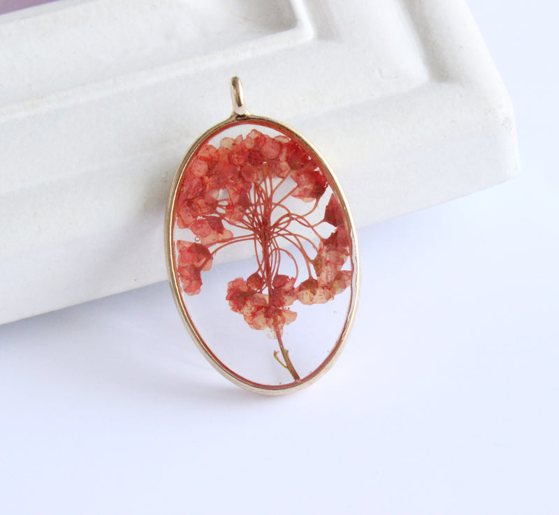 1pcs pressed flower oval pendant necklace,Real dried flower jewelry wholesale